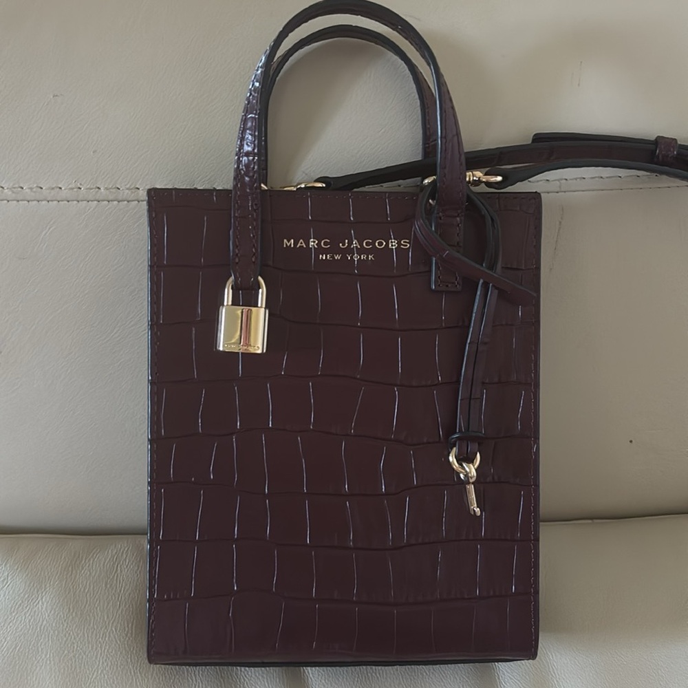 Marc Jacobs Micro Leather Burgundy Embossed Crocodile Crossbody